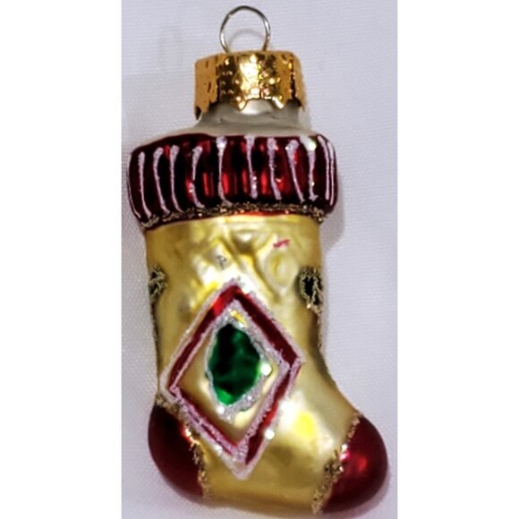 Set of 5 MINI GLASS CHRISTMAS ORNAMENTS clock stockings bells holly berry 1.75"h - Picture 13 of 16